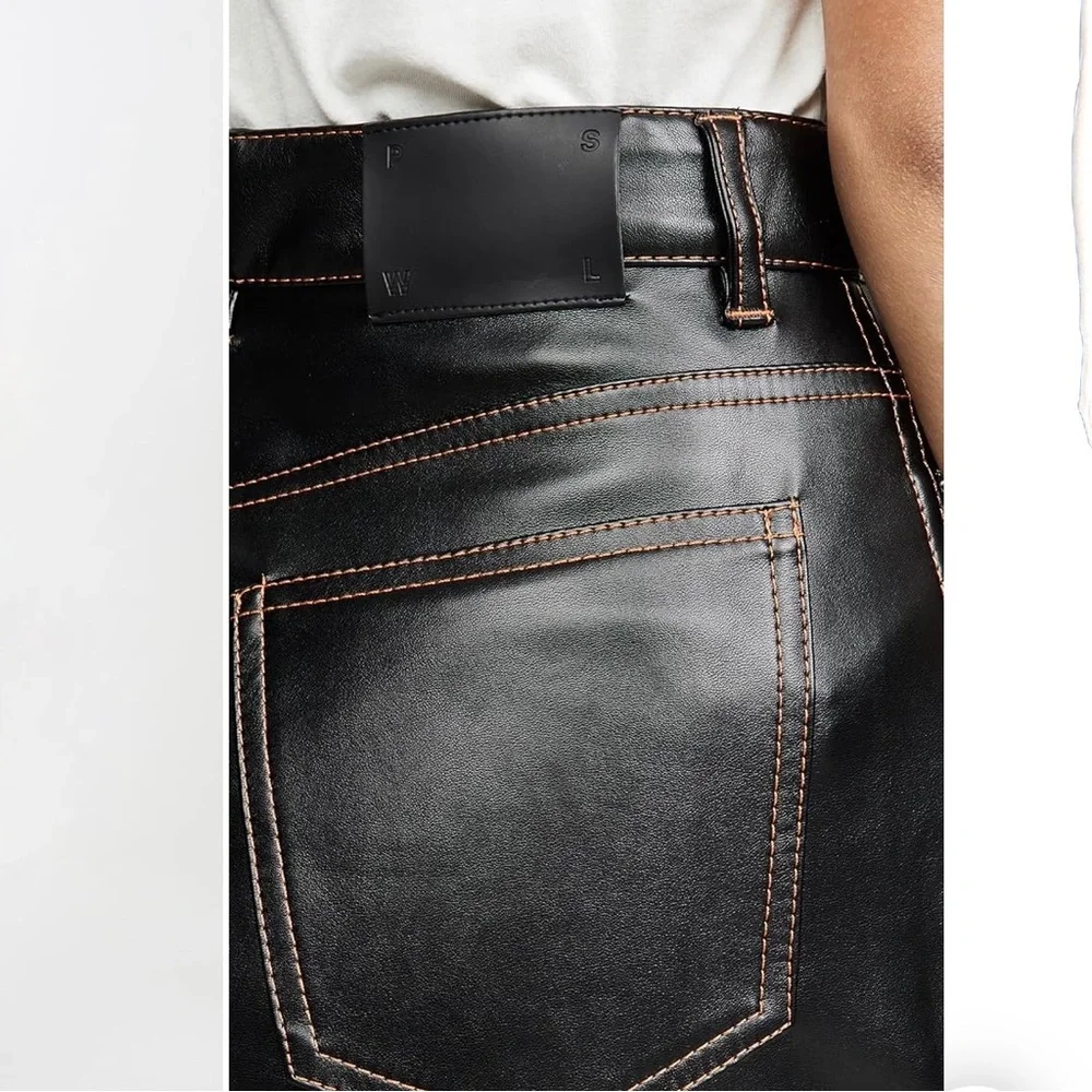 Proenza Schouler NEW Leather Midi Skirt. Black brown top stitching. Sz 2